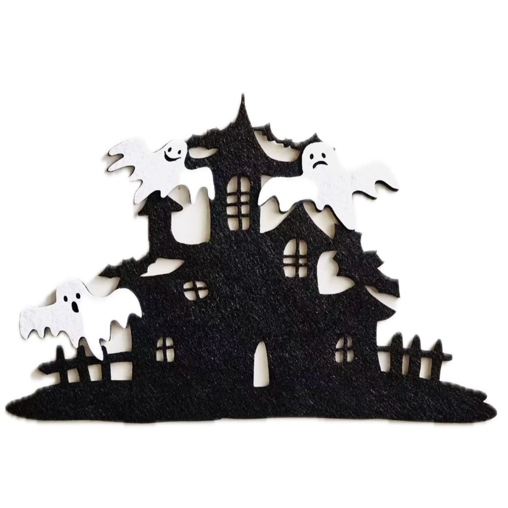 Pier 1 Halloween Felt Placement Black Haunted House & White Ghosts 17” x 12”